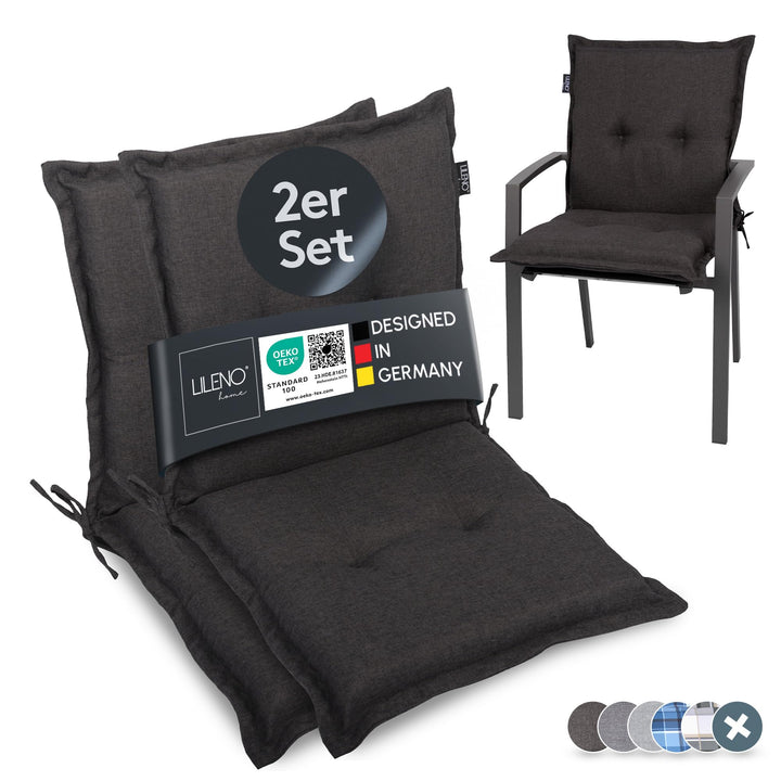 LILENO HOME Gartenstuhl Auflagen als [2er Set - Niedriglehner] in Anthrazit Y - bequeme Liegen als S