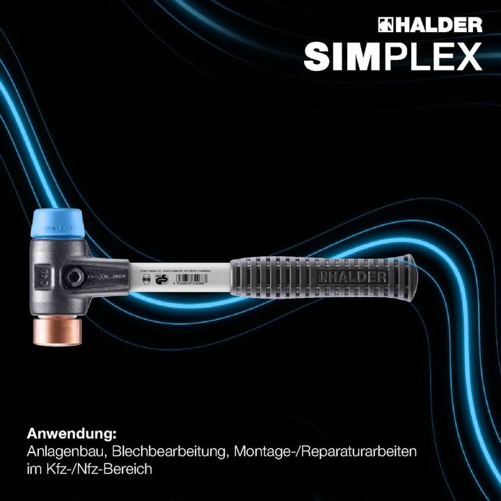 SIMPLEX-Schonhammer, TPE-soft/Kupfer; mit verstärktem Tempergussgehäuse und Fiberglasstiel | D=30 mm