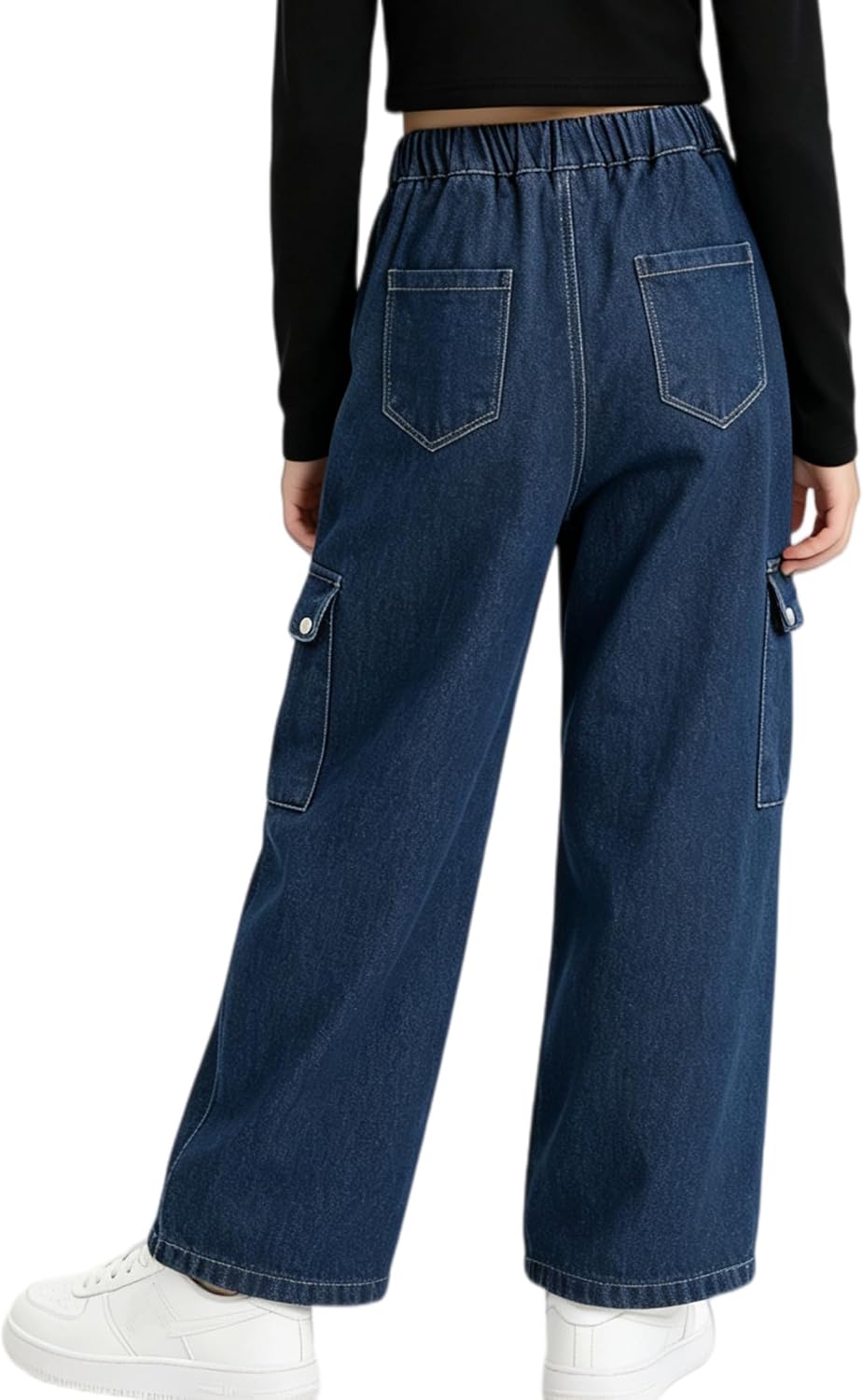 Rolanko Mädchen Jean Hosen Loch Denim Blau Jeans, Vintage Hose mit weitem Bein für Kinder Fit 6-7 Ja
