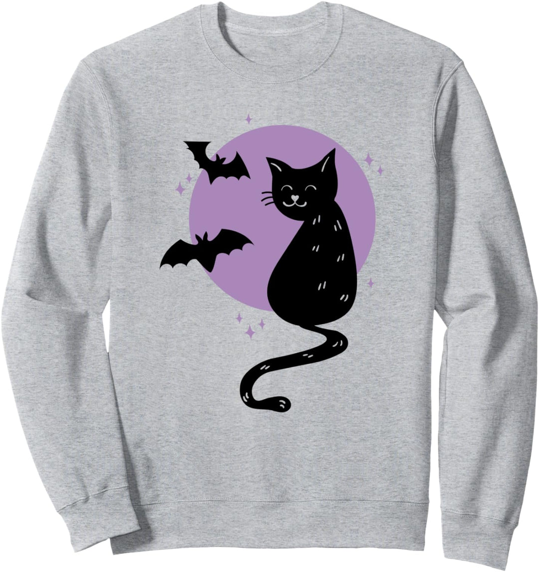 Trendy Halloween Black Cat And Bats Sweatshirt
