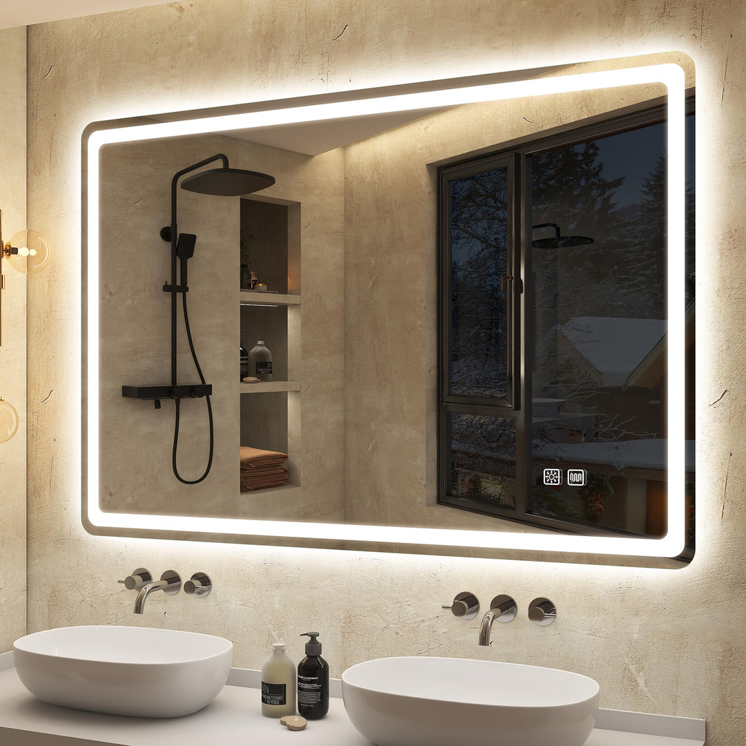 S'bagno Badspiegel mit Beleuchtung 1000x700mm,LED Badezimmerspiegel mit Speicher, Entfoggen, 3000K/4