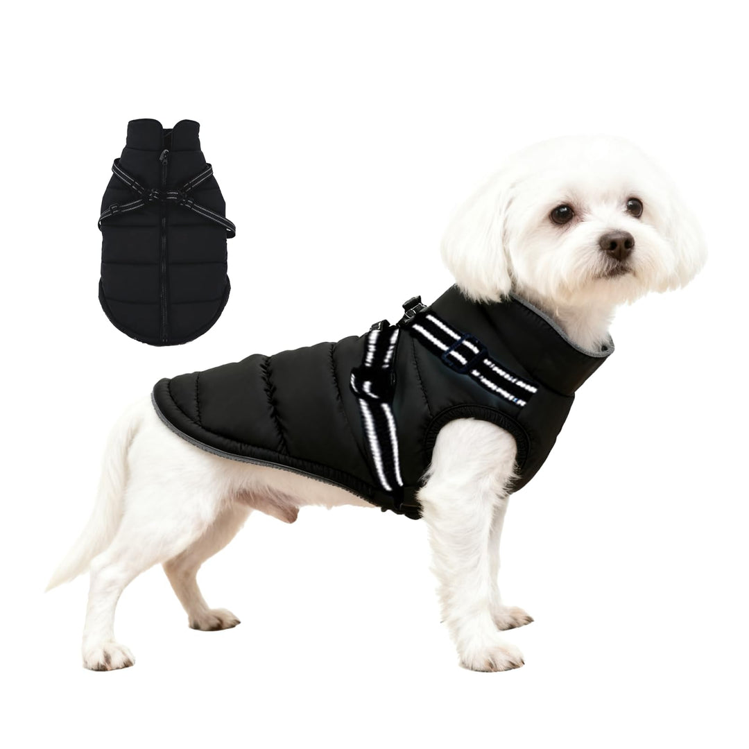 Hundemantel Winter mit Geschirr Einstellbar, ZoneYan Wasserdicht & Warm Hundemantel für Kleine Hunde