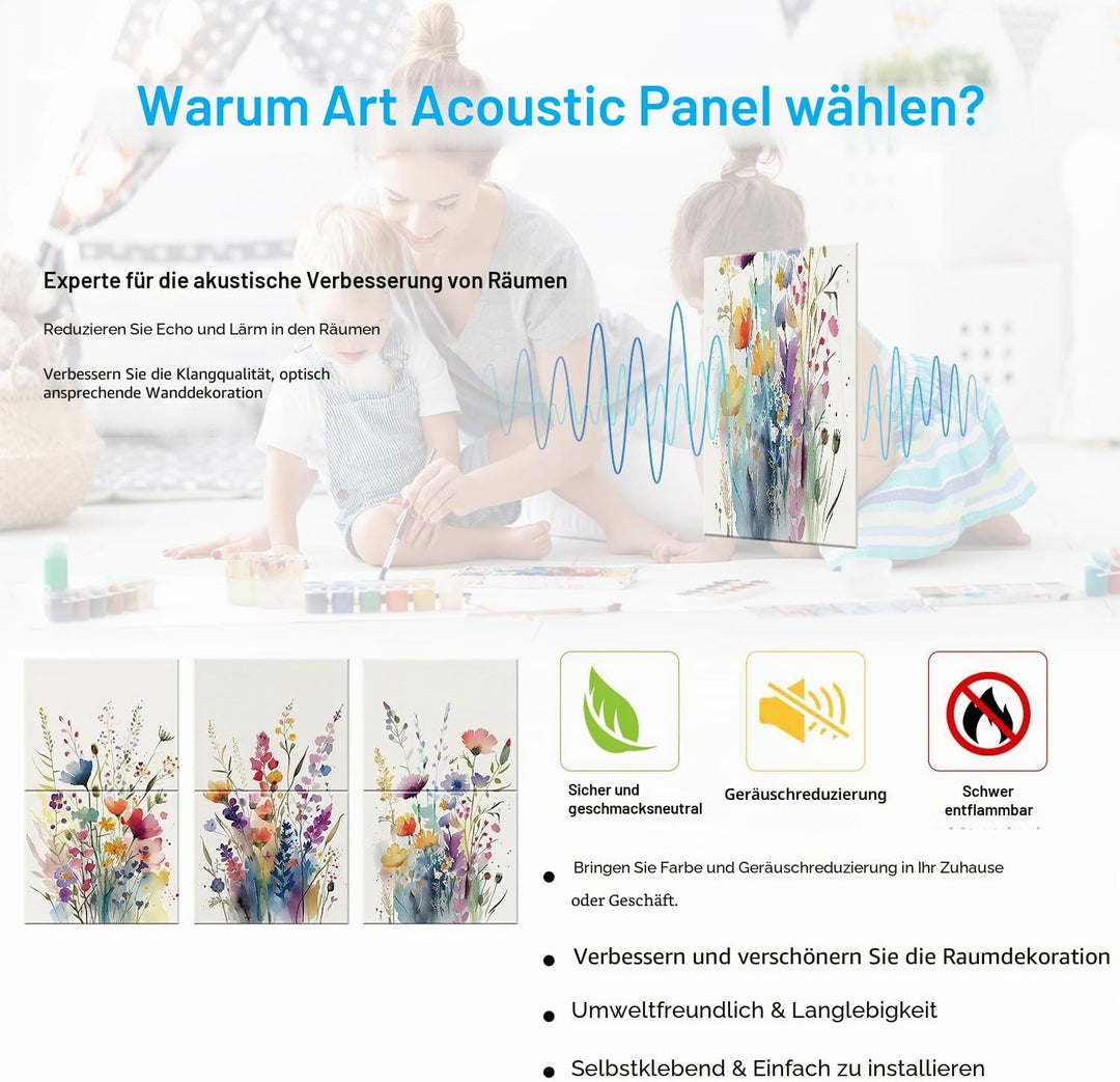 JBER Art Akustikplatten, 6-Pack selbstklebende grosse Wandmalereien für Wanddekoration, schallabsorb