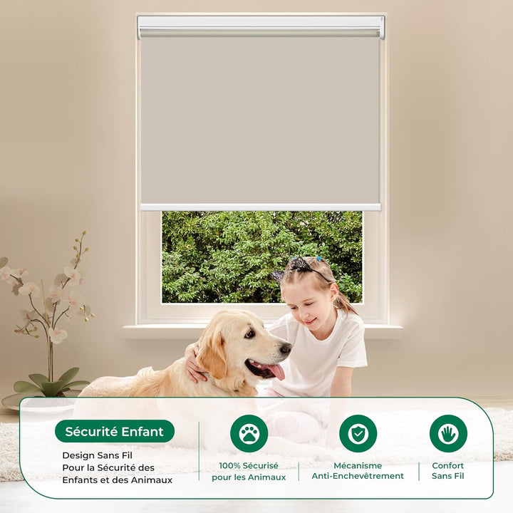 Allesin Elektrische Rollos mit Fernbedienung, Creme Verdunklungsrollo 120x130cm (BxH) Klemmträger Oh