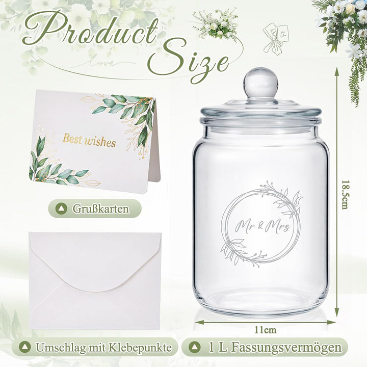 Keksdose aus Glas mit Gravur Mr & Mrs Hochzeitsgeschenk für Brautpaar 1 L Keksglas mit Deckel Bonbon