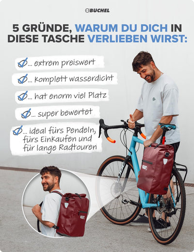 Büchel 3in1 Fahrradtasche für Gepäckträger, nutzbar als Rucksack, Umhängetasche oder Gepäckträgertas