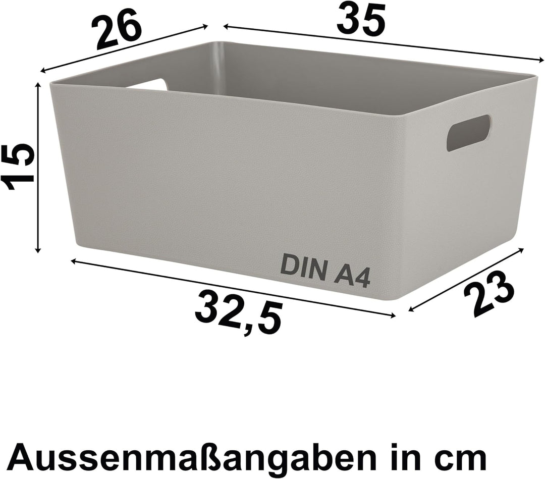6 x Ordnungsbox 15cm hoch taupe 26x35cm DINA4-Format Kunststoff Bad Korb Taupe - Lederoptik 6 Stück