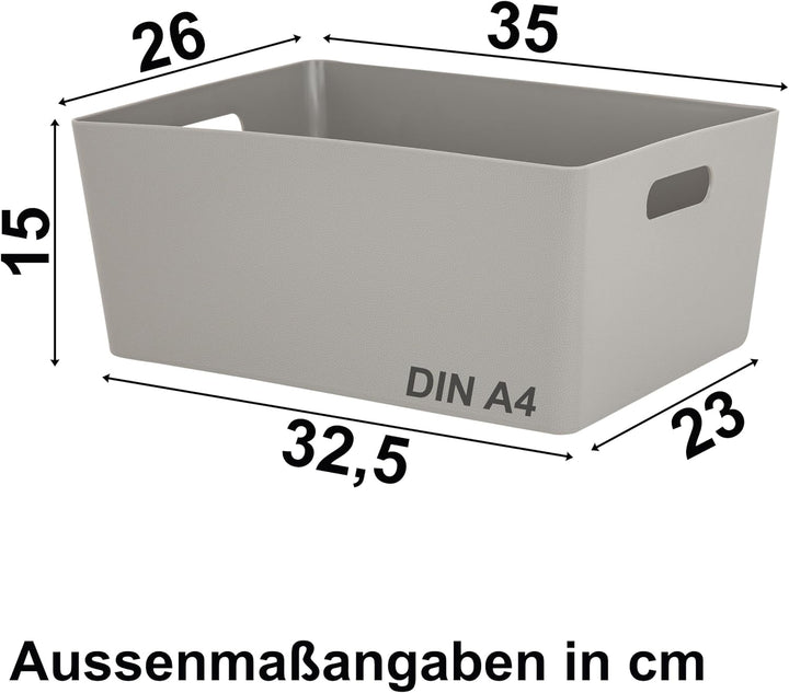 6 x Ordnungsbox 15cm hoch taupe 26x35cm DINA4-Format Kunststoff Bad Korb Taupe - Lederoptik 6 Stück