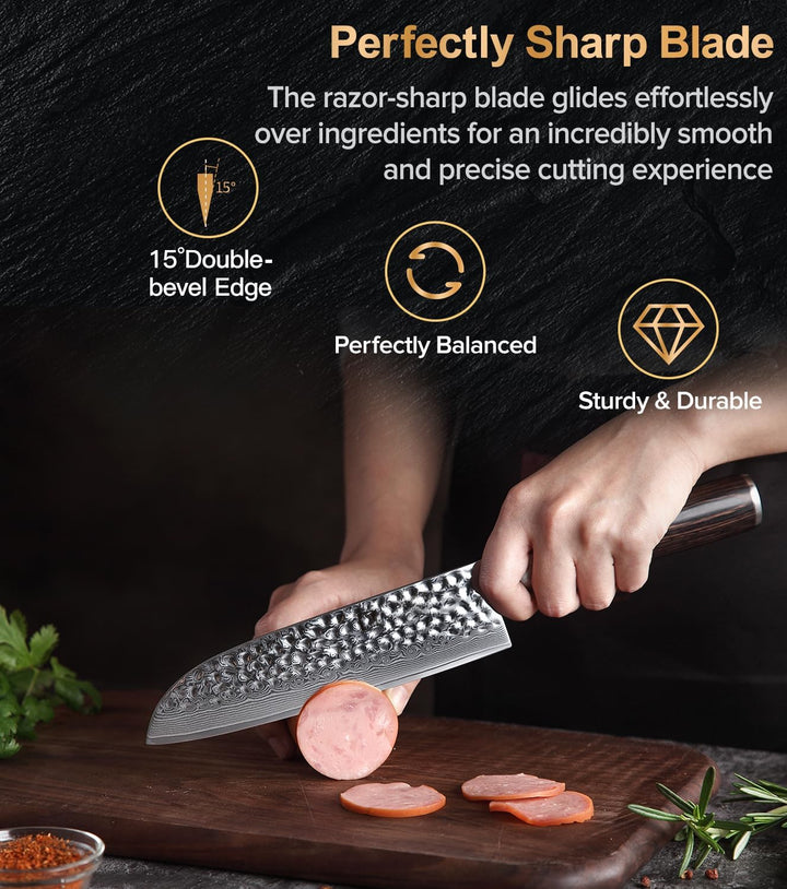 XINZUO 17.6cm Damaskus Santokumesser, Profi Damastmesser Kochmesser 67 Schichten Damaststahl Chefmes