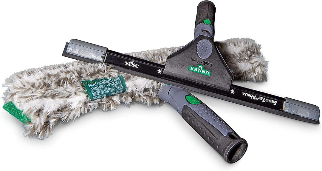 Unger ErgoTec Ninja Fensterreinigungs-Komplett-Set 6in1 (Einwascher 35 cm, Fensterwischer 35 cm, Mik