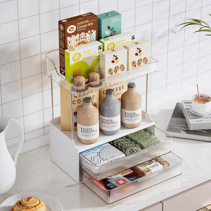 Delamu Make Up Organizer mit 2 Schubladen, 2 Etagen Kosmetik Organizer, Multifunktions Grösser Kosme