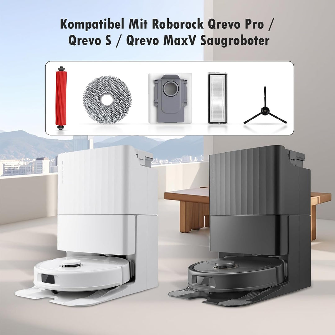 22 Stück Zubehörset für Roborock Qrevo Pro/Qrevo S/Qrevo MaxV Saugroboter, 2 Hauptbürste 4 Staubbeut