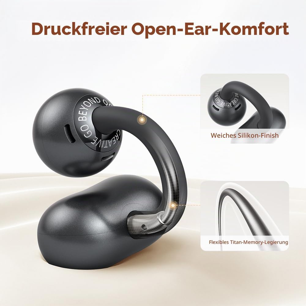 QCY Crossky C50 Open Ear Kopfhör,Clip on kopfhörer kabellos Bluetooth,Kraftvoller Bass,Geräuschunter