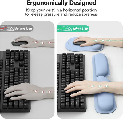 TECKNET Mauspad mit Handauflage, Gelkissen Mousepad und Tastatur Handgelenkauflage Set aus ergonomis