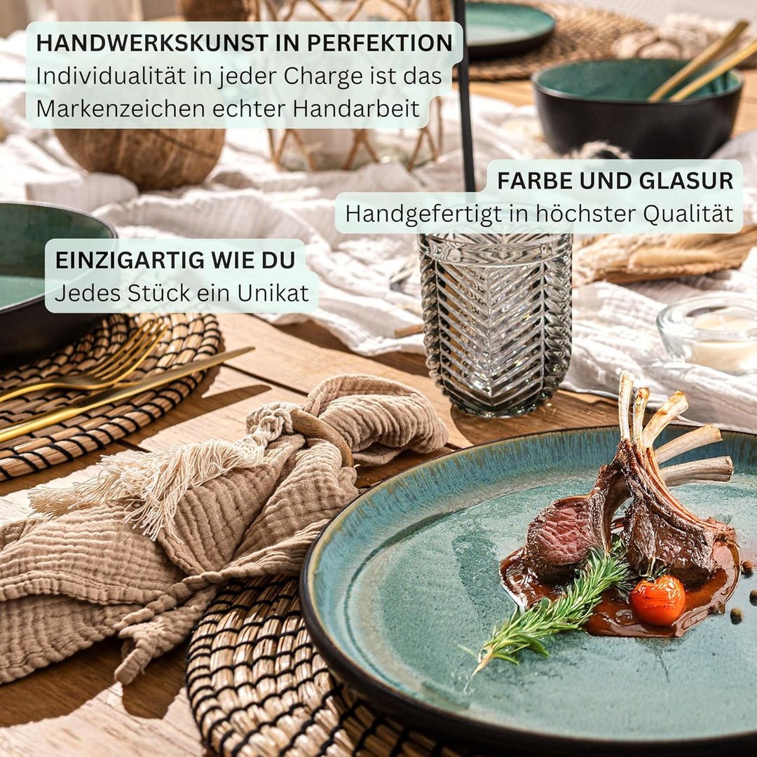 SÄNGER Fiji | Teller Set 6 Personen, Steingut Geschirr Set 6 teilig, Speiseteller Essteller Dinner S