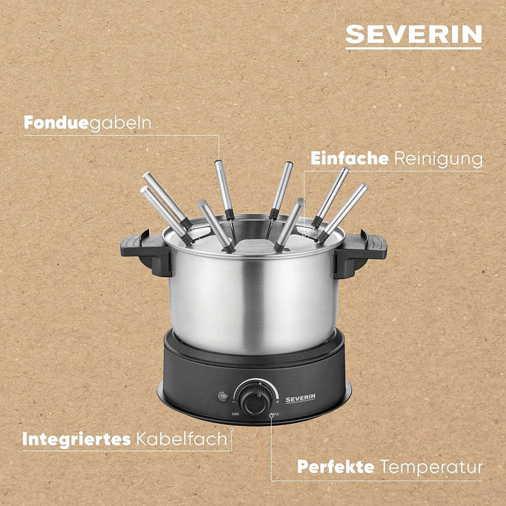 SEVERIN Fondue, spülmaschinengeeignetes Fondueset mit 8 farblich markierten Gabeln, elektrisches Fon