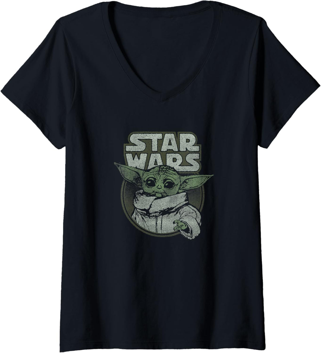 Star Wars The Mandalorian The Child Faded Circle Portrait T-Shirt mit V-Ausschnitt