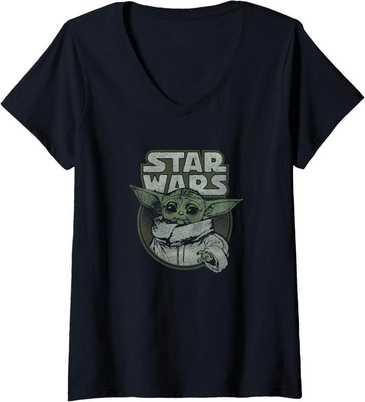 Star Wars The Mandalorian The Child Faded Circle Portrait T-Shirt mit V-Ausschnitt