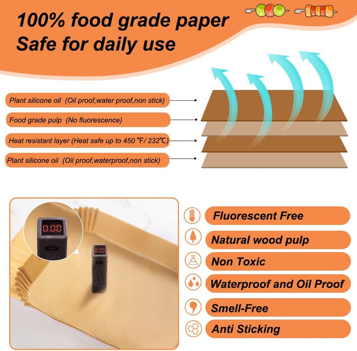 YQL Backpapier für Heissluftfritteuse, 150 Stück Airfryer Backpapier für Ninja AF300EU/ AF400EU/ AF4