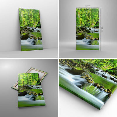 Bilder auf Leinwand 55x100cm Leinwandbild mit Rahmen Stream Wald Natur Gross Wanddeko Bild Schlafzim