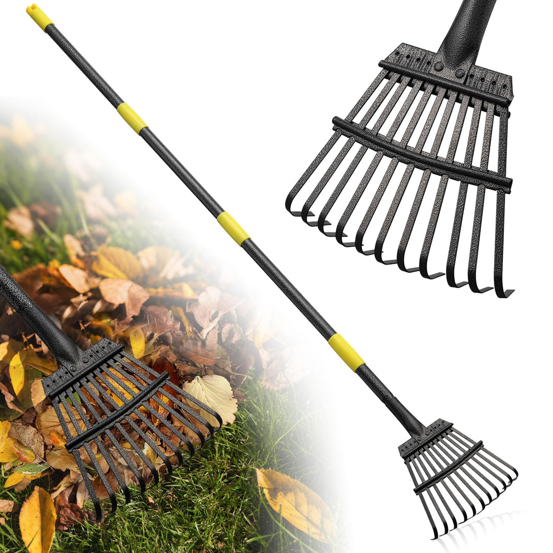 Garten Laubrechen, 150cm Stabile Kleine Strauchrechen 11 Metallzinken 21cm Breit, Verstellbarer Stah