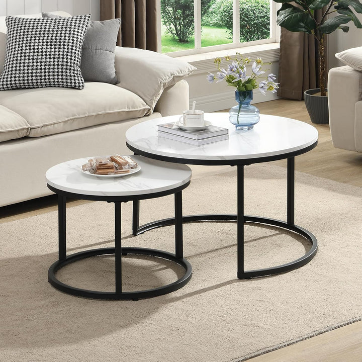 Couchtisch 2er Set, Moderne Couch Tisch mit Schwarz Metallgestell, Couchtisch Eiche, Couchtische Run