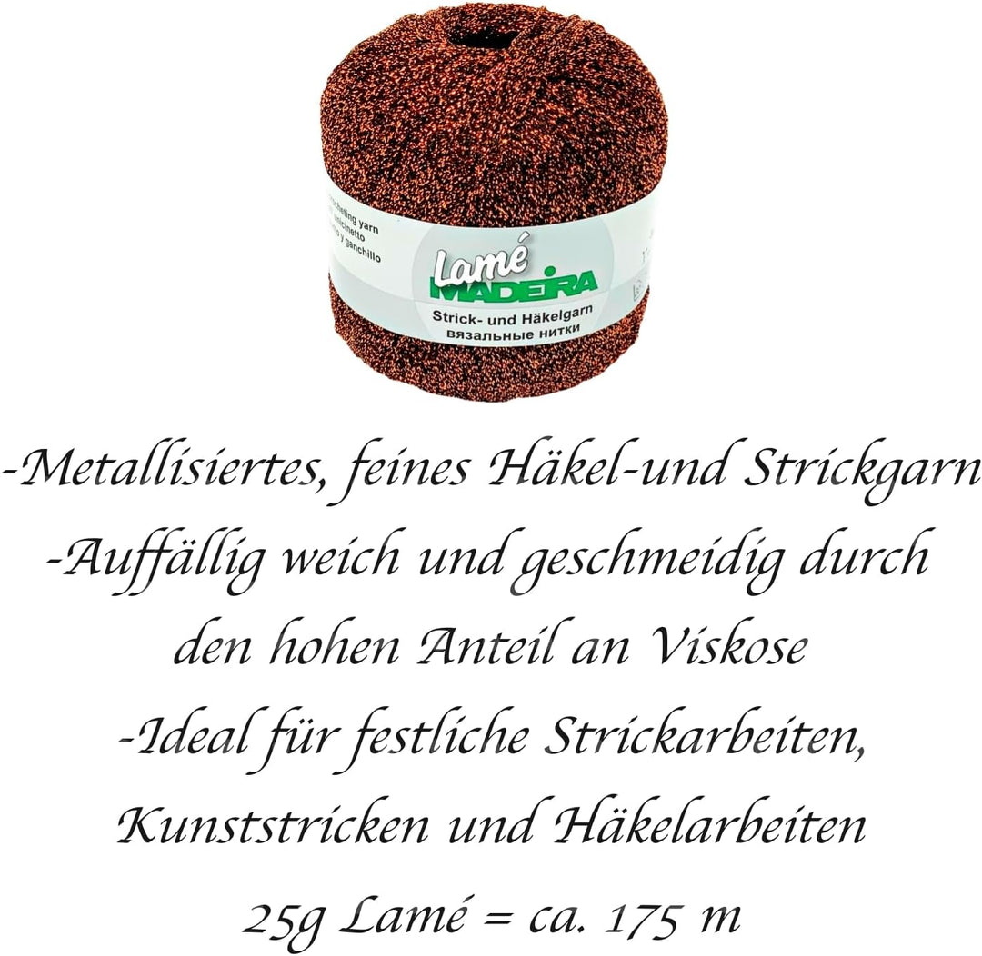 Glitzergarn Haekelgarn Strickgarn metallisiertes Häkelgarn Madeira Lamé 5x25g Farbe 427 kupfer, 427