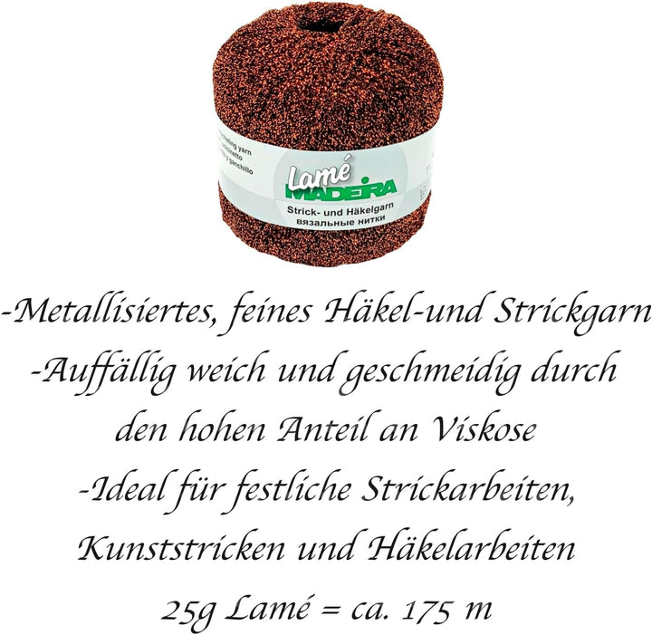 Glitzergarn Haekelgarn Strickgarn metallisiertes Häkelgarn Madeira Lamé 5x25g Farbe 427 kupfer, 427