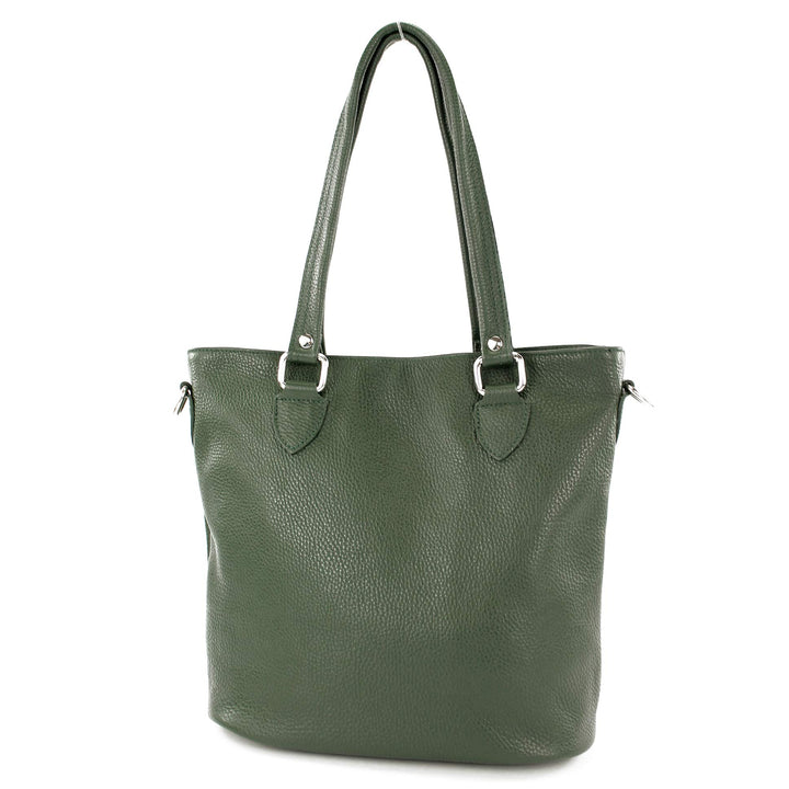 modamoda de - T215 - Italienische Ledertasche Shopper Large Flaschengrün, Flaschengrün