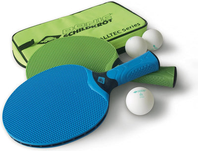 Donic-Schildkröt Outdoor Tischtennis-Set, 2 wasserfeste, robuste, abwaschbare Kunststoffschläger, 3