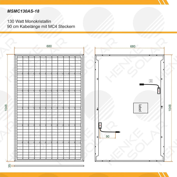 130 Watt 12V Solarmodul Monokristallin - Solarpanel - PV-Modul - Solar Photovoltaik - Camping GmbH