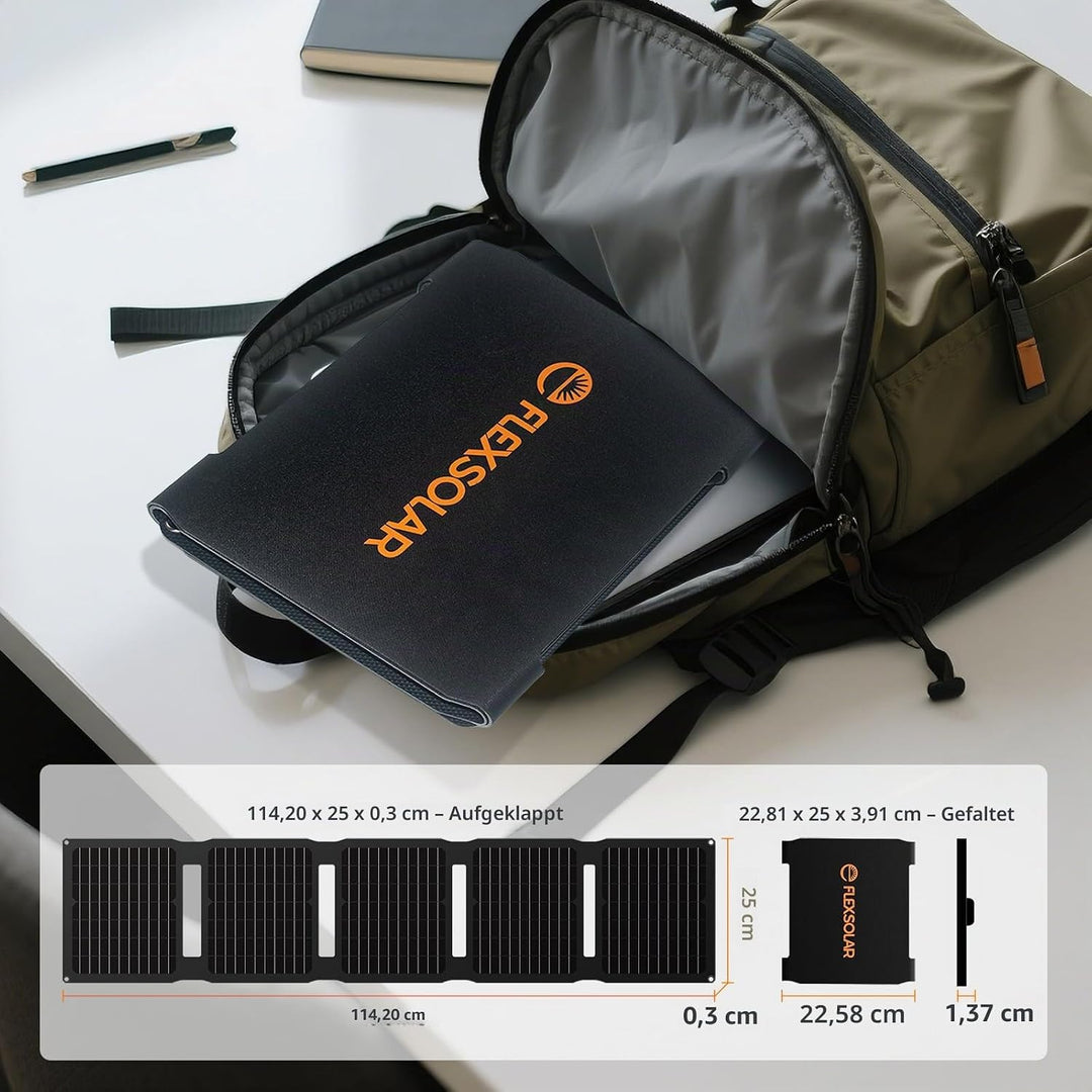FlexSolar Solarpanel 40W, Solarladegerät verbesserte PD2.0 USB-C, QC3.0 USB-A und DC-Solarpanel IP67