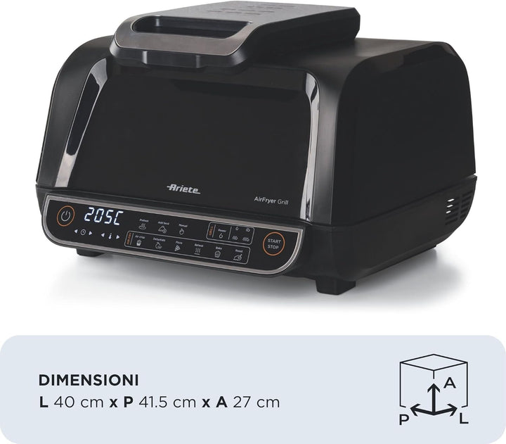 Ariete 4635 Air Fryer Grill, Luftfritteuse und Grill, Grillpfanne, 1700 W, Fassungsvermögen 8 l, Fri