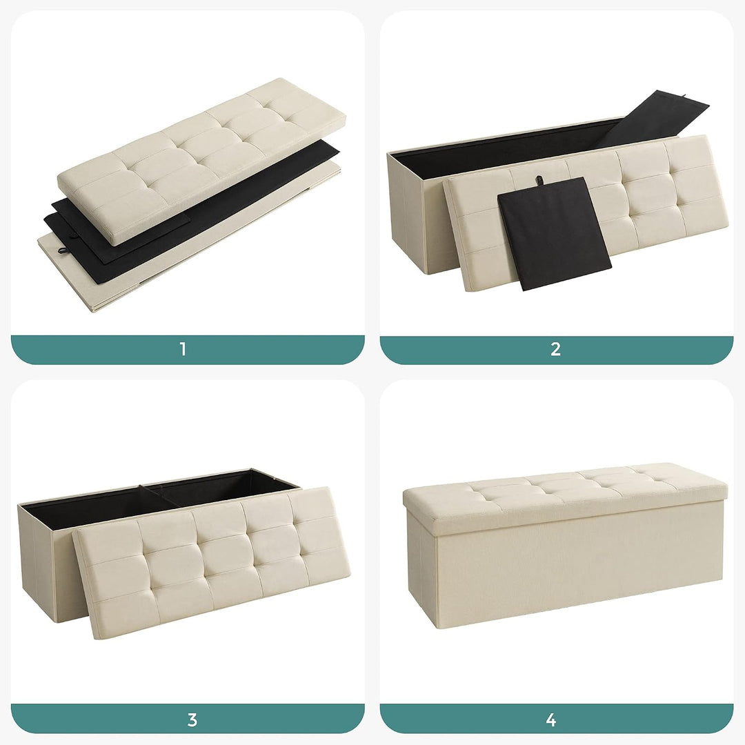 SONGMICS 110 cm Sitzbank mit Stauraum, 2er Set, klappbare Sitztruhe, Aufbewahrungsbox, Fussbank, bei