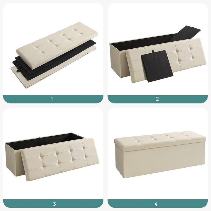 SONGMICS 110 cm Sitzbank mit Stauraum, 2er Set, klappbare Sitztruhe, Aufbewahrungsbox, Fussbank, bei