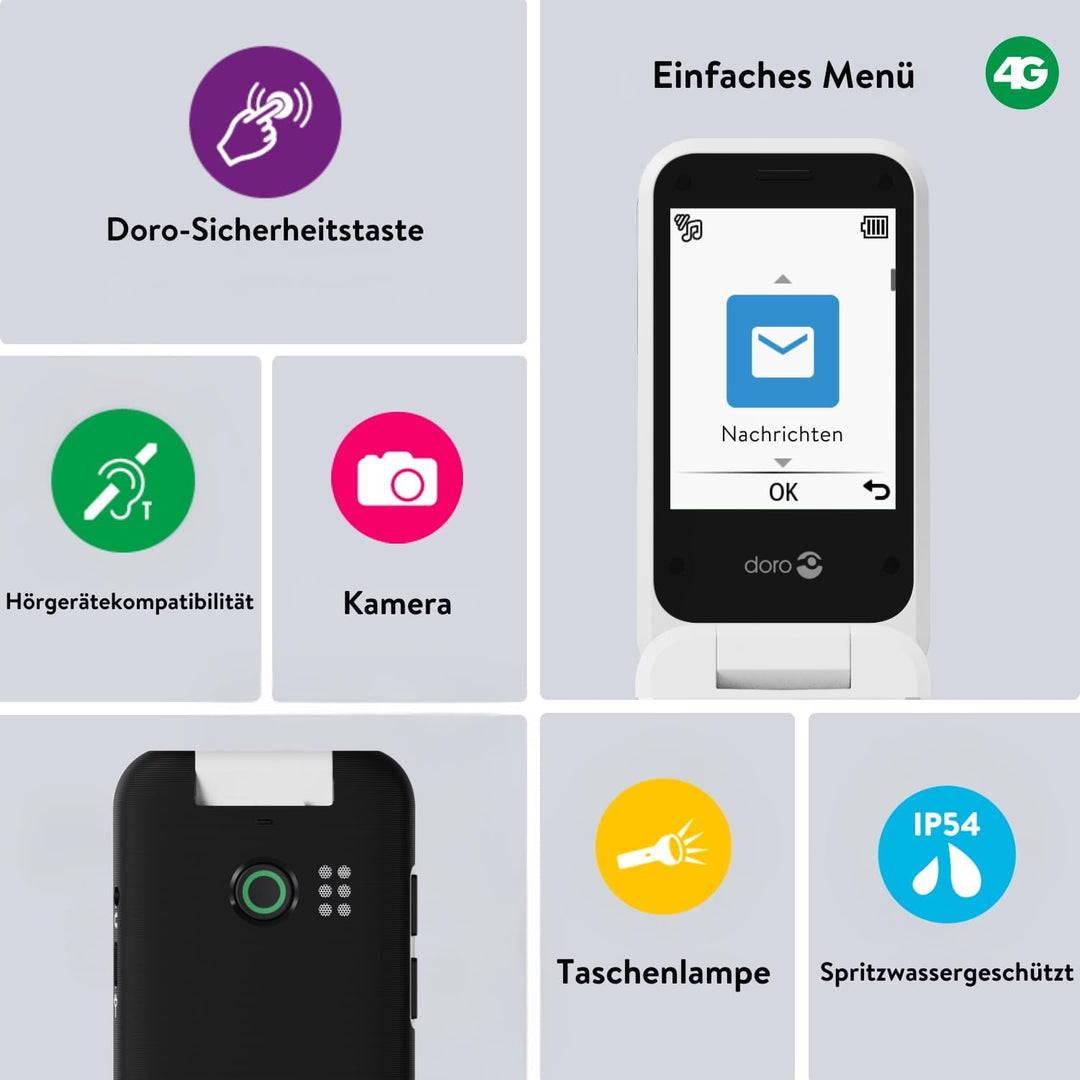 DORO Telefon – Doro Leva E30 – 4G Klapphandy für Senioren – 2,8 Zoll Display, externes Display, kont