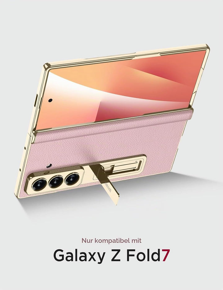 Miimall Lederhülle Kompatibel mit Samsung Galaxy Z Fold 7 Hülle mit Displayschutz+Scharnierschutz, S