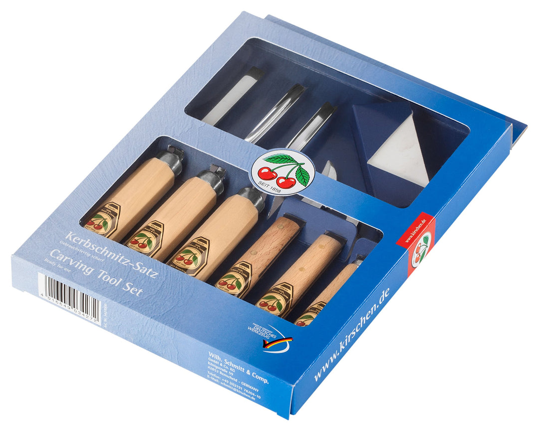 "KIRSCHEN" Werkzeuge 3427000 | Kerbschnitzsatz, 7-teilig inkl. Abziehstein, 7-Teilig