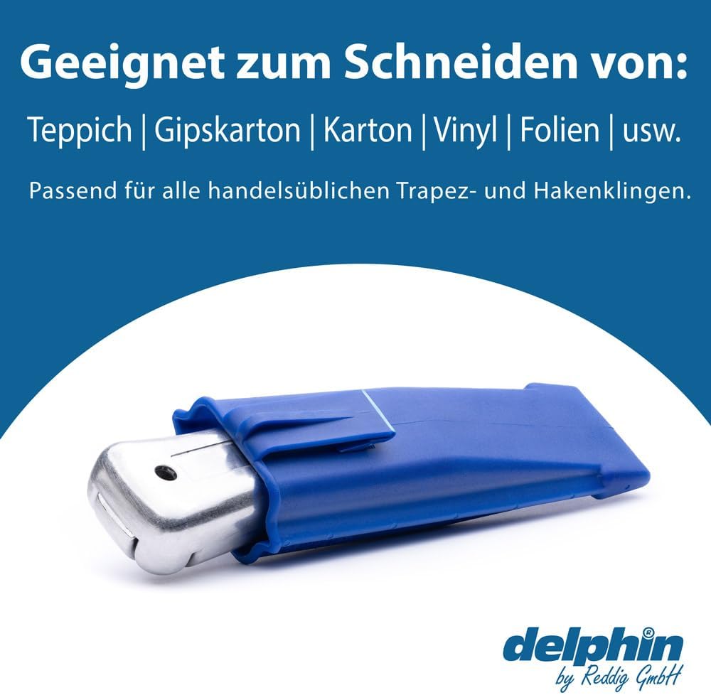 Delphin®-2000 Messer, 1 Delphin®-Hakenklingen, 1 Delphin®-Trapezklingen, Kunststoffköcher, Teppichme