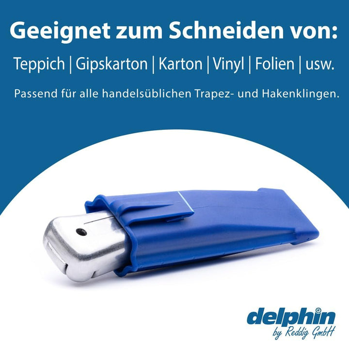 Delphin®-2000 Messer, 1 Delphin®-Hakenklingen, 1 Delphin®-Trapezklingen, Kunststoffköcher, Teppichme