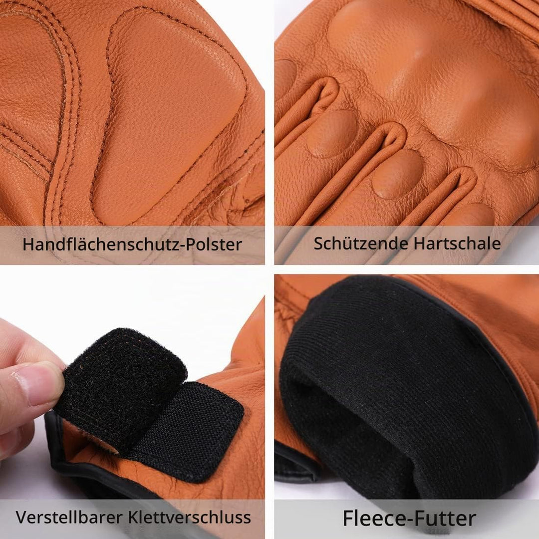 Harssidanzar Herren Winter Motorradhandschuhe,echtes Leder Vollfinger Touchscreen Thermisch gefütter