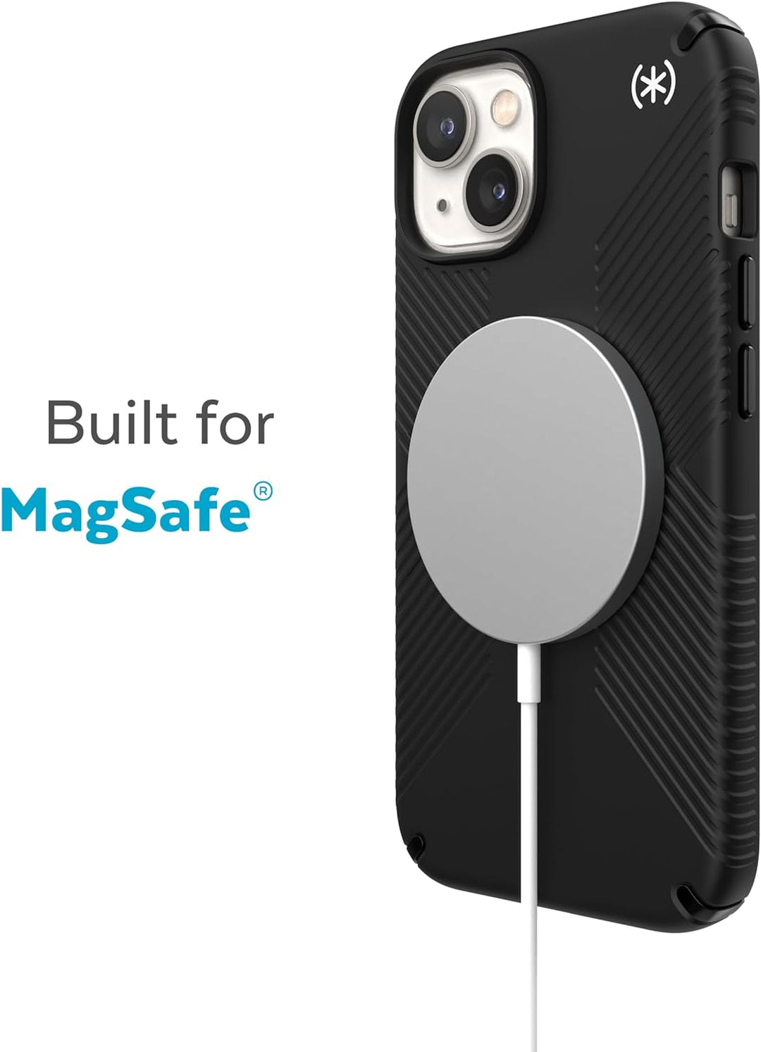 Speck Presidio2 Grip MagSafe - rutschfeste iPhone 14 Plus Hülle (Schwarz/Schwarz/Weiss)