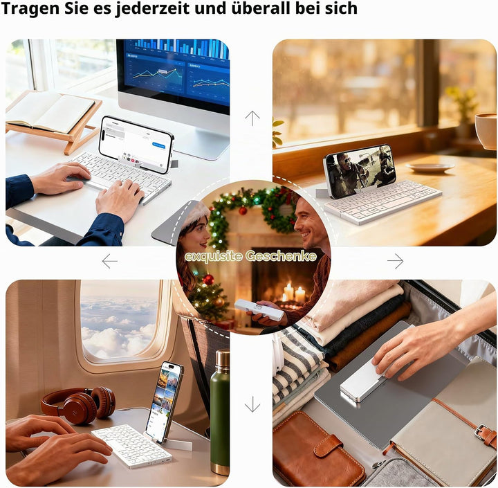 Leise Tastatur Faltbare QWERTY BT mit Magnetischem Ständer, Aluminium Mini Tragbare Kabellose Tastat