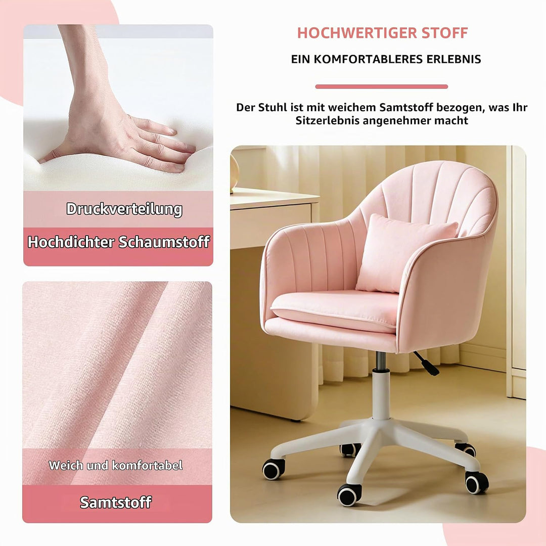 Ergonomischer Bürostuhl, 360° drehbar Höhenverstellbar, SamtStuhl mit Kopfkissen, Homeoffice Stuhl b