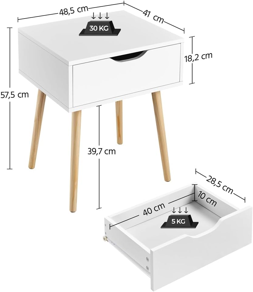 Yaheetech 2er Set Nachttische Nachtkommode mit Schublade und Holzbeinen Boxspringbett Nachtschrank M