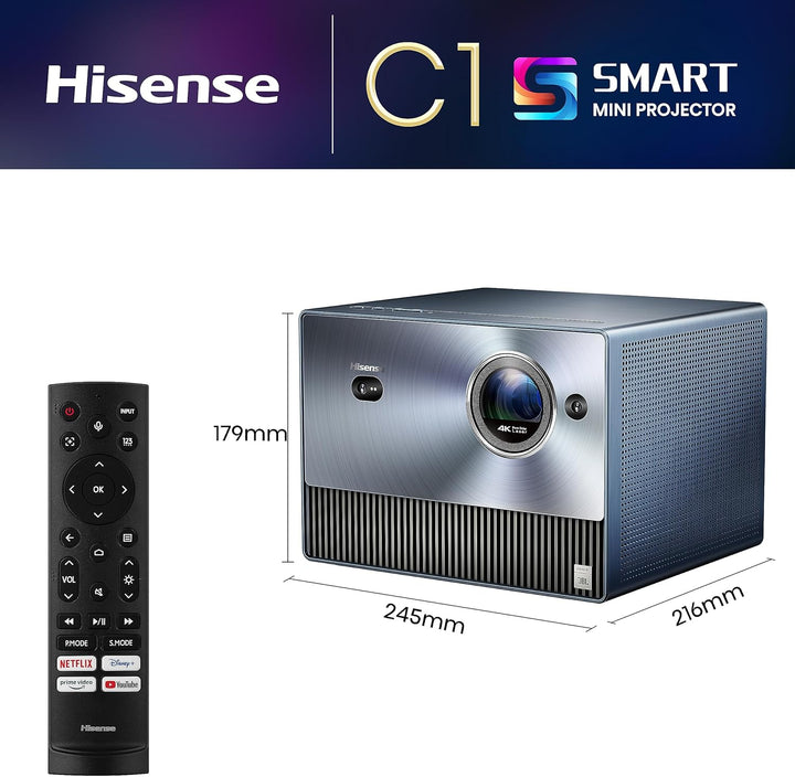 Hisense C1 Smart Mini Projektor 4K UHD Trichroma (65-150 Zoll), Dolby Vision, Dolby Atmos, JBL Lauts