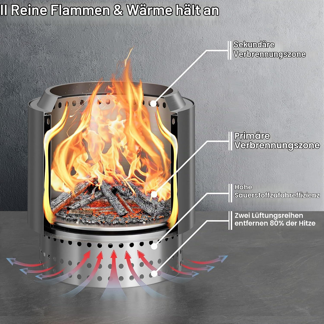 38 cm Rauchfreie Feuerschale Edelstahl, Feuerschalen für den Garten, Feuerstelle Outdoor Camping Fir