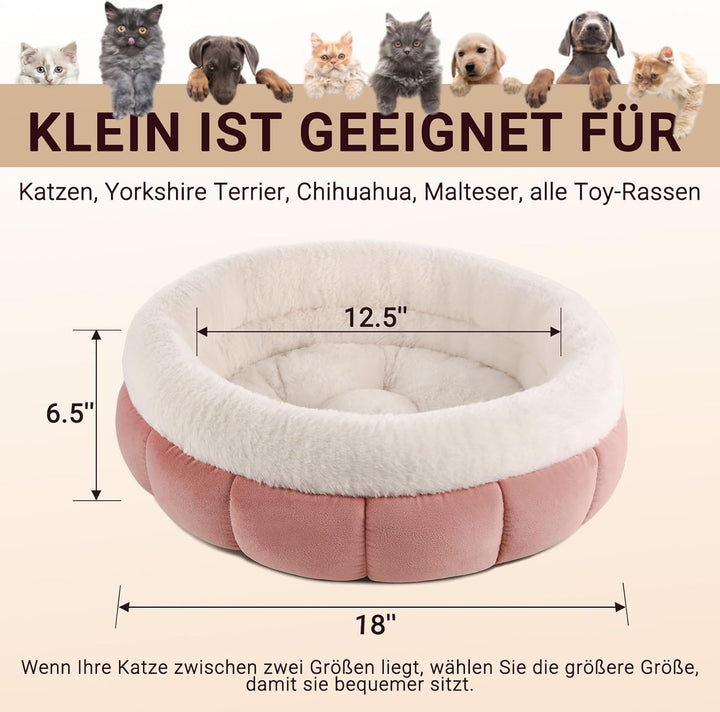 EDMIENS Katzenbett Klein, Katzenbett Flauschig Waschbar, Katzen Bett Indoor, Katzenkissen Rosa, Rund