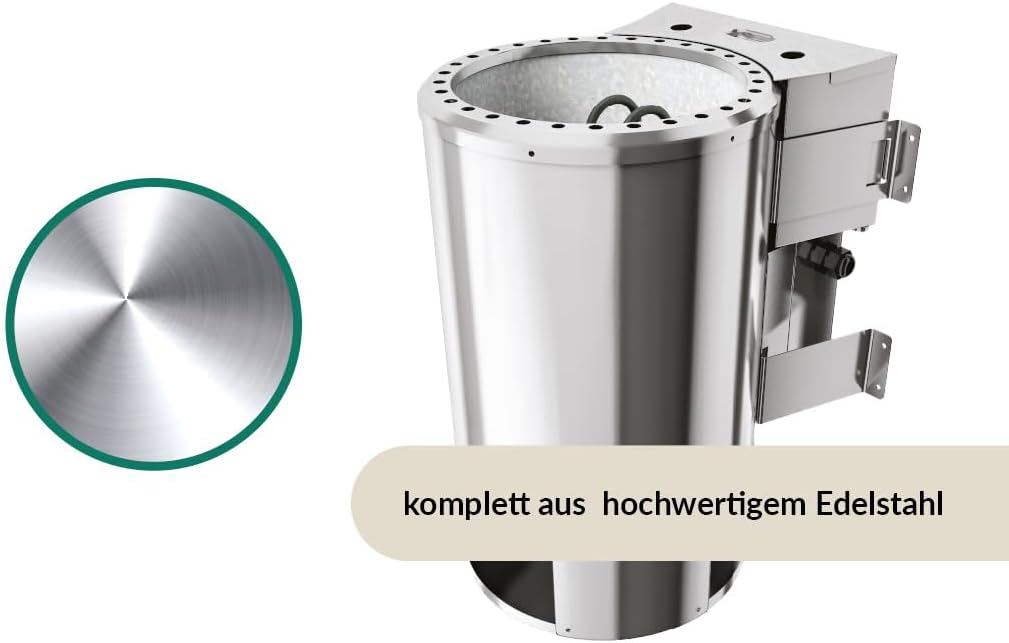 Karibu elektrisch Saunaofen 3,6 KW Bio Easy Plug&Play für externe Steuerung, ohne Saunasteine, ohne