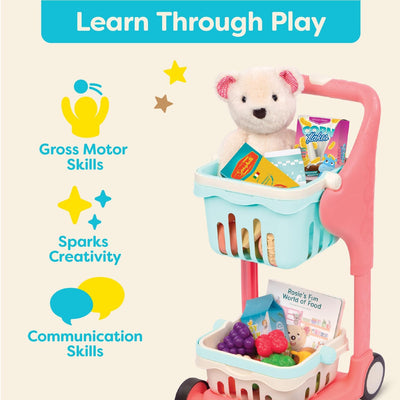 B. toys Einkaufswagen für Kinder mit Spielzeug Einkaufskorb, Essen, Kuscheltier, Bilderbuch – Kinder